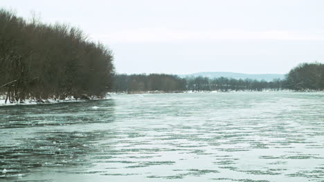 ice floating down pennsylvania river in winter