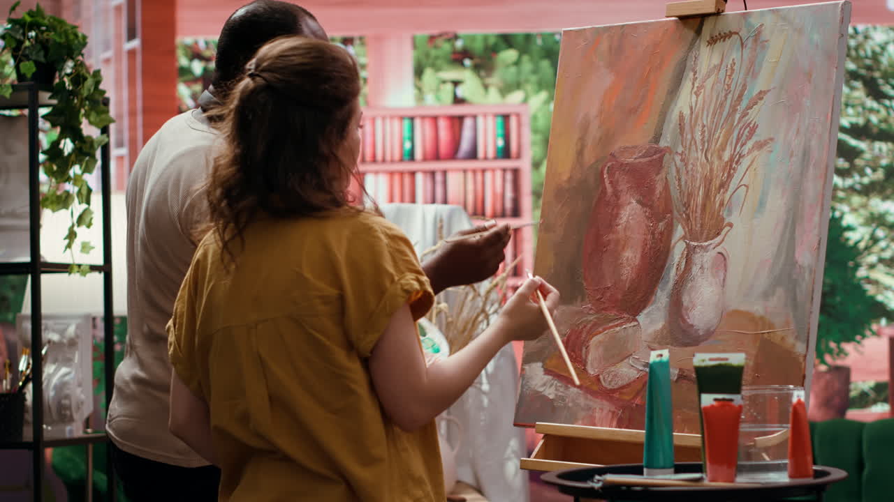 Couple Painting Still Life in Art Studio