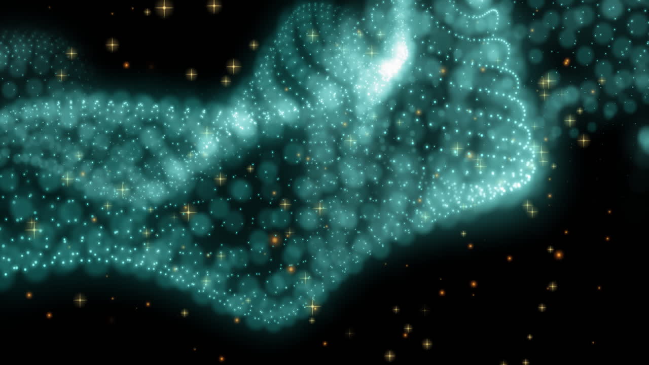 Glowing particles forming nebula-like shape in space animation