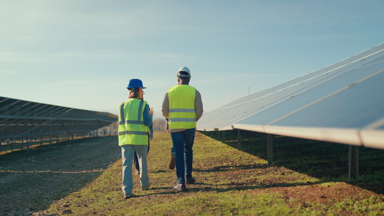 Engineers Inspecting Solar Panel Installation