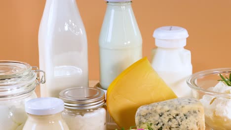 assorted dairy items arranged on a table