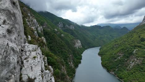 aerial view of the gorge of komani lake in albania.