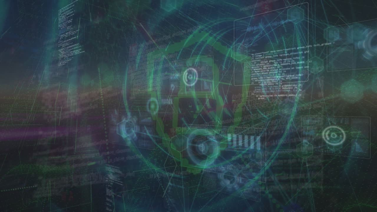 animación del procesamiento de datos con el icono del candado sobre el túnel