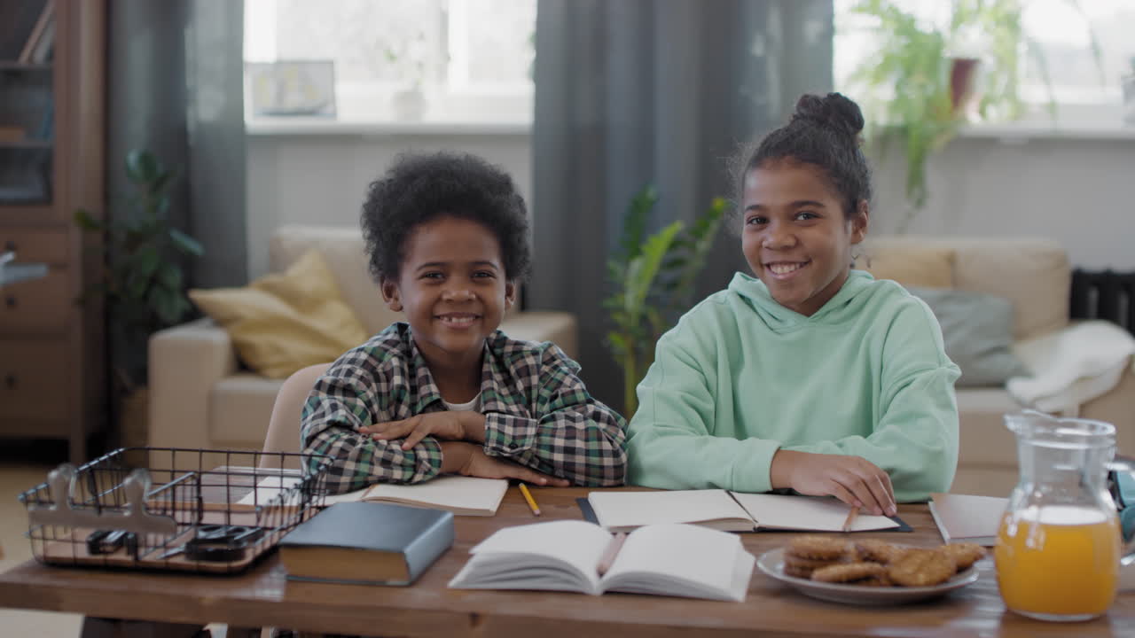 Portrait Of Afro Kids Studying At Home