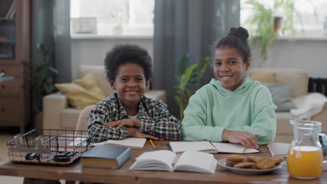portrait of afro kids studying at home