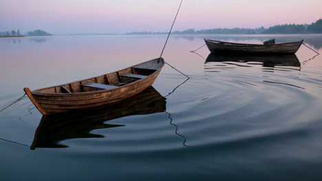 peaceful morning on the lake with fishing boats