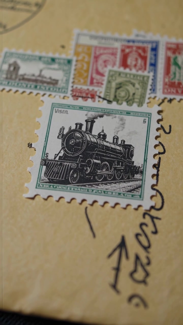 Primo piano di francobolli vintage in un album da collezione