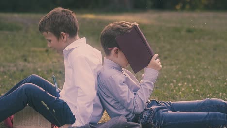 pupils prepare for difficult exam sitting in school garden