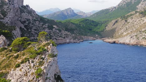 cinematic aerial shot water reservoir cuber, tramuntana mountains, mallorca, majorca