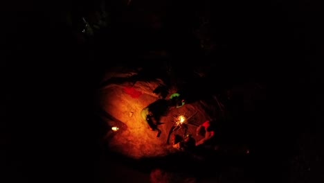 friends enjoying a bonfire at night