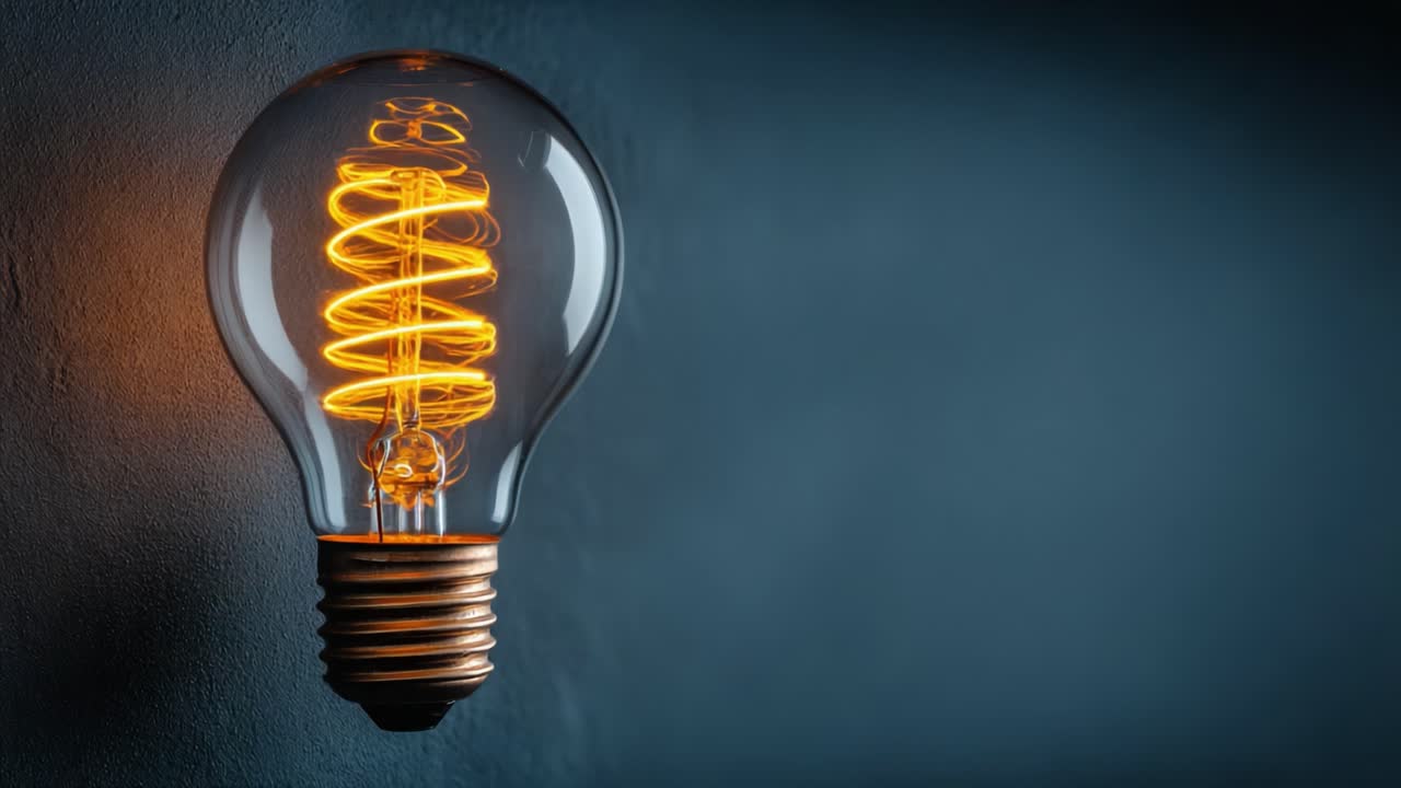Brightly Illuminated Vintage Light Bulb Featuring a Glowing Coil Design Against a Dark Background, Showcasing the Beauty of Minimalist Lighting in Contemporary Decor