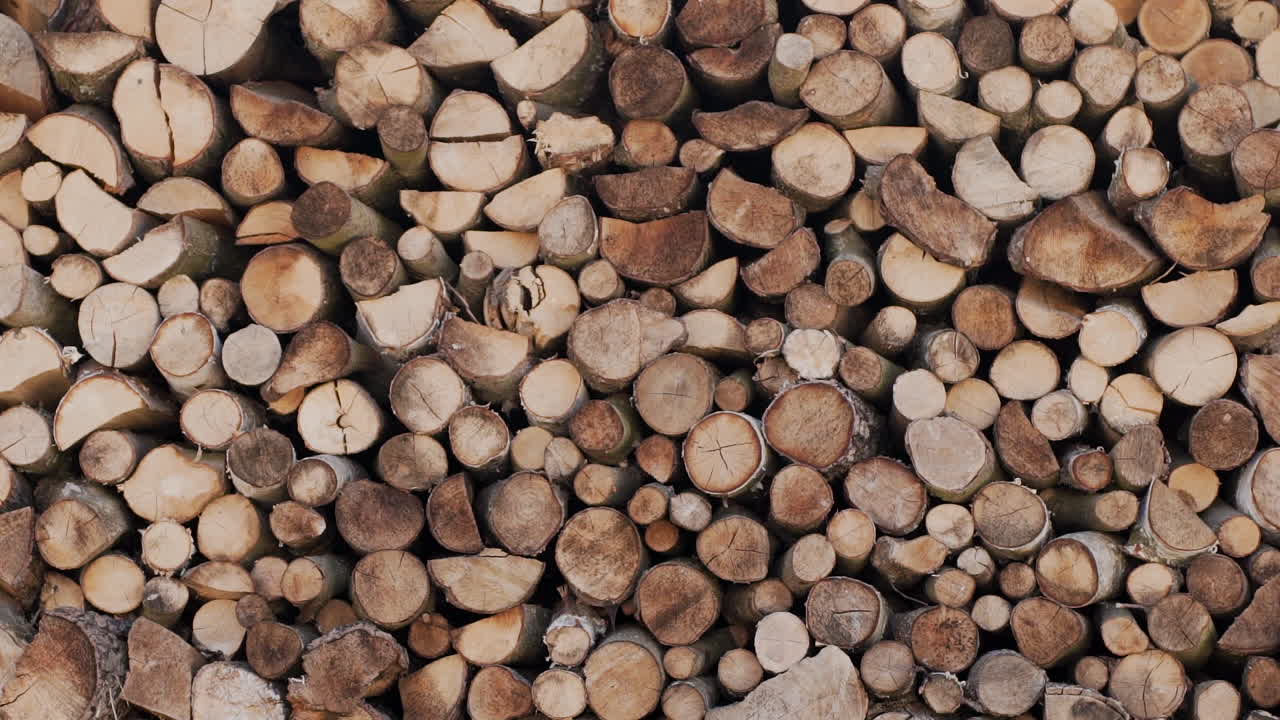 Close-up of Chopped Firewood for Heating Season