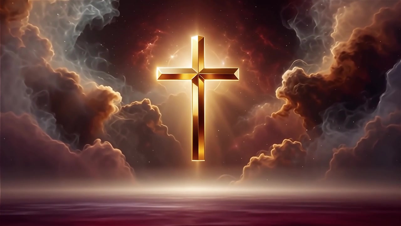 Croce Cristiana Luce Celestiale Sfondo per il Culto.