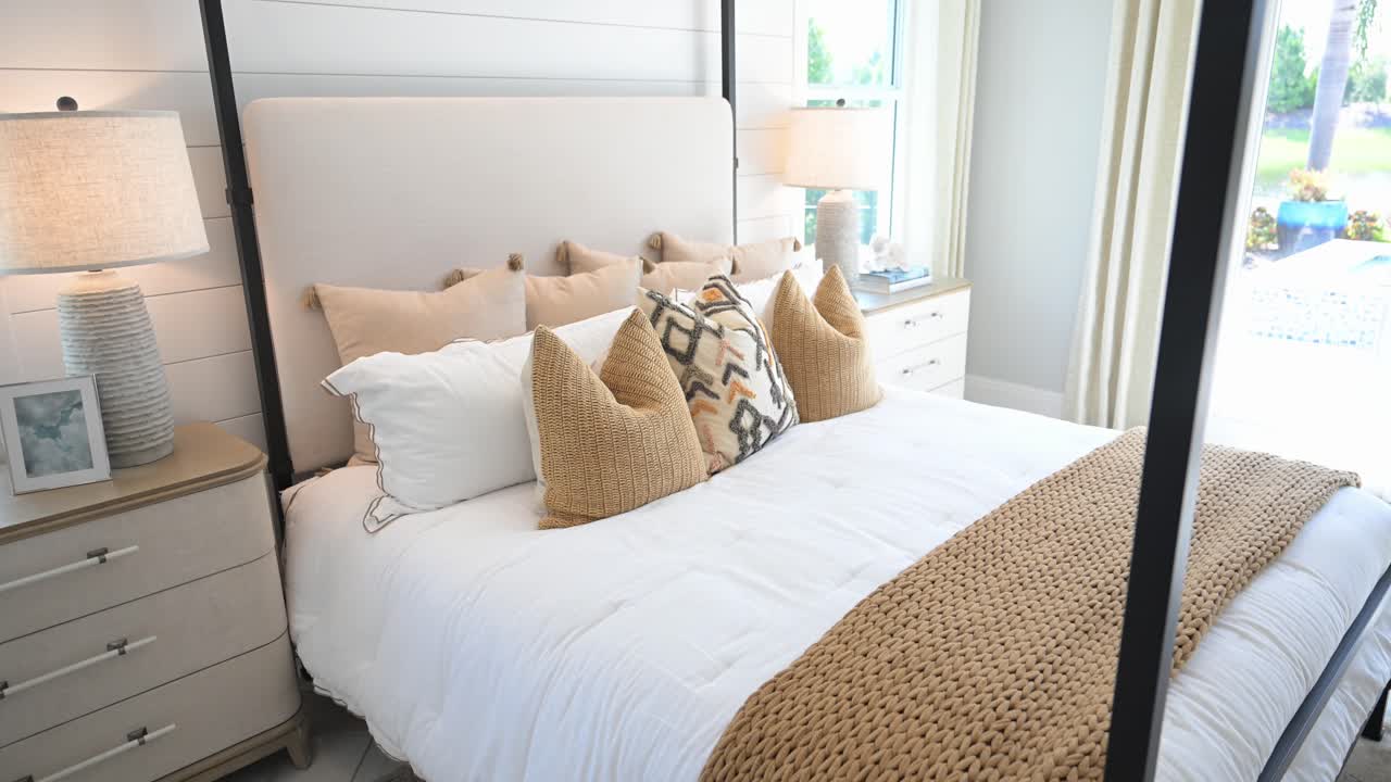 gorgeous new bedroom furniture set in spacious bedroom setting with large window