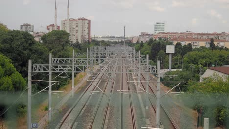 train tracks in a cityscape
