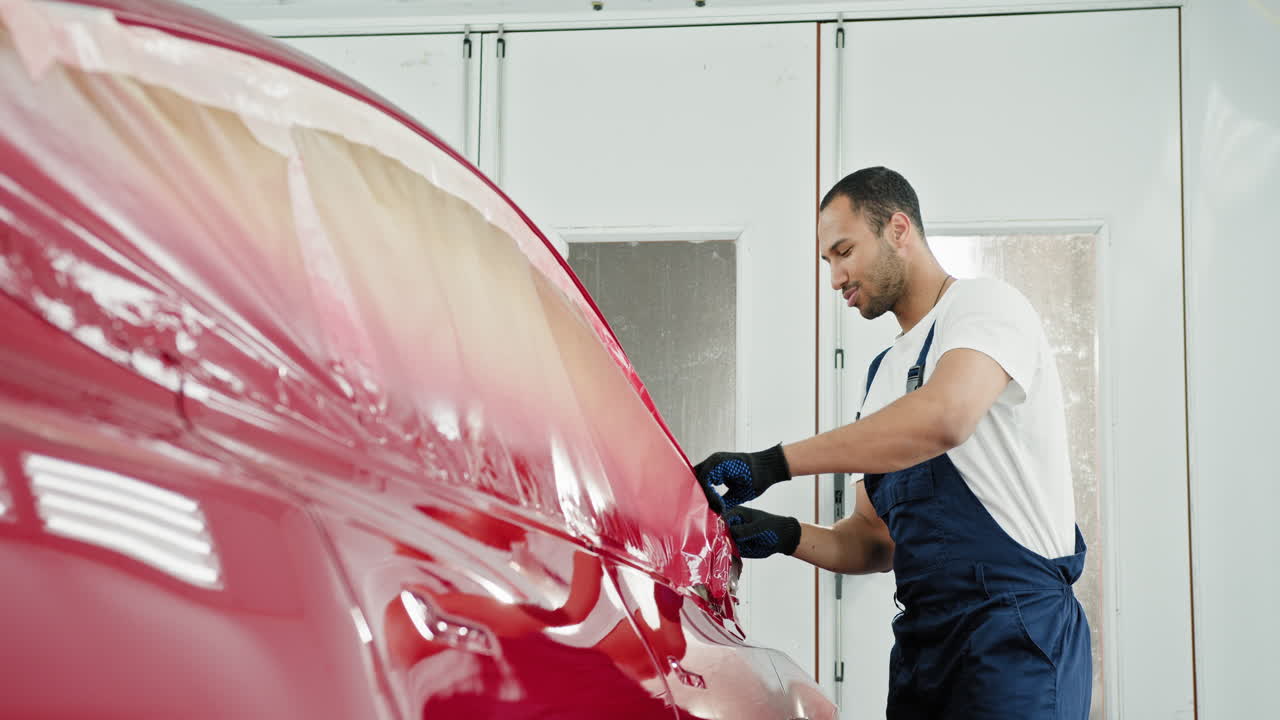 trabajo de pintura de automóvil en progreso