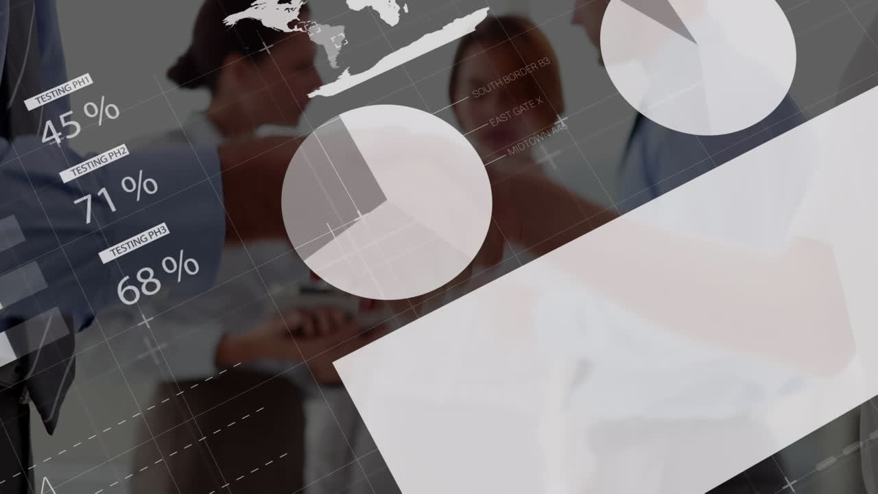 animación de estadísticas y procesamiento de datos sobre el apretón de manos de un empresario