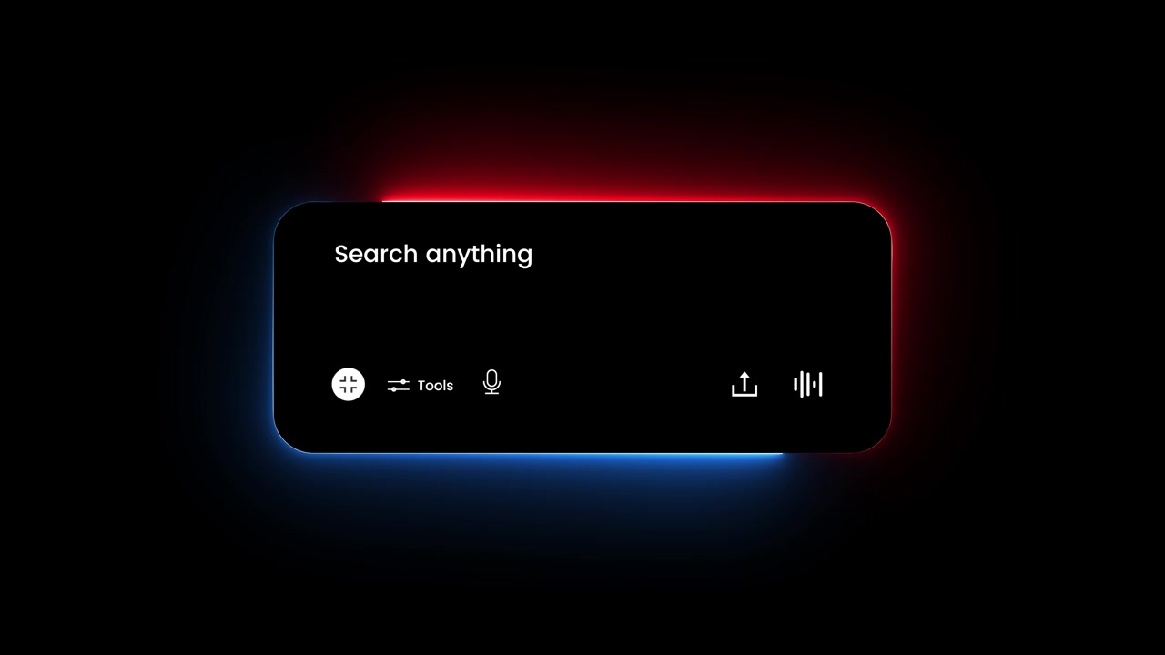 AI chatbot interface with search anything text animation isolated on black background