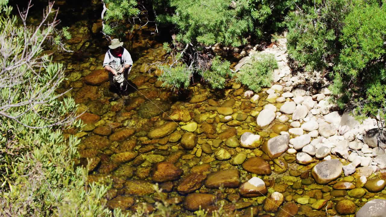 pescador pescando con la mosca en el río