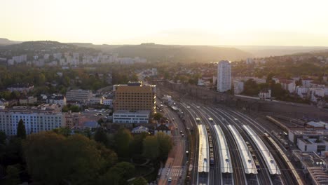 european french train station golden hour drone 4k 30p