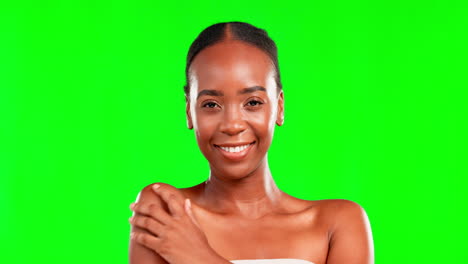 beauty, smile and black woman portrait on a green