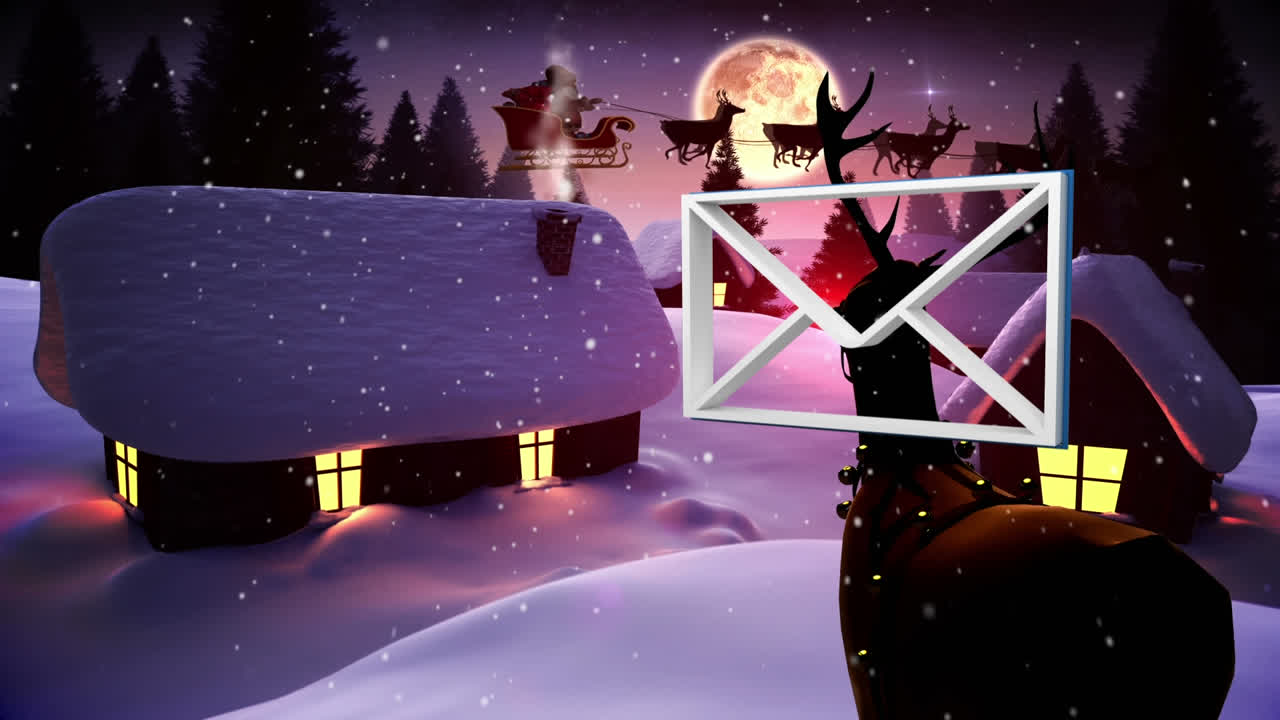 빨간 우편 상자를 놓고 겨울 풍경 위에 눈이 내리는 표지판이 다가오고 있습니다.