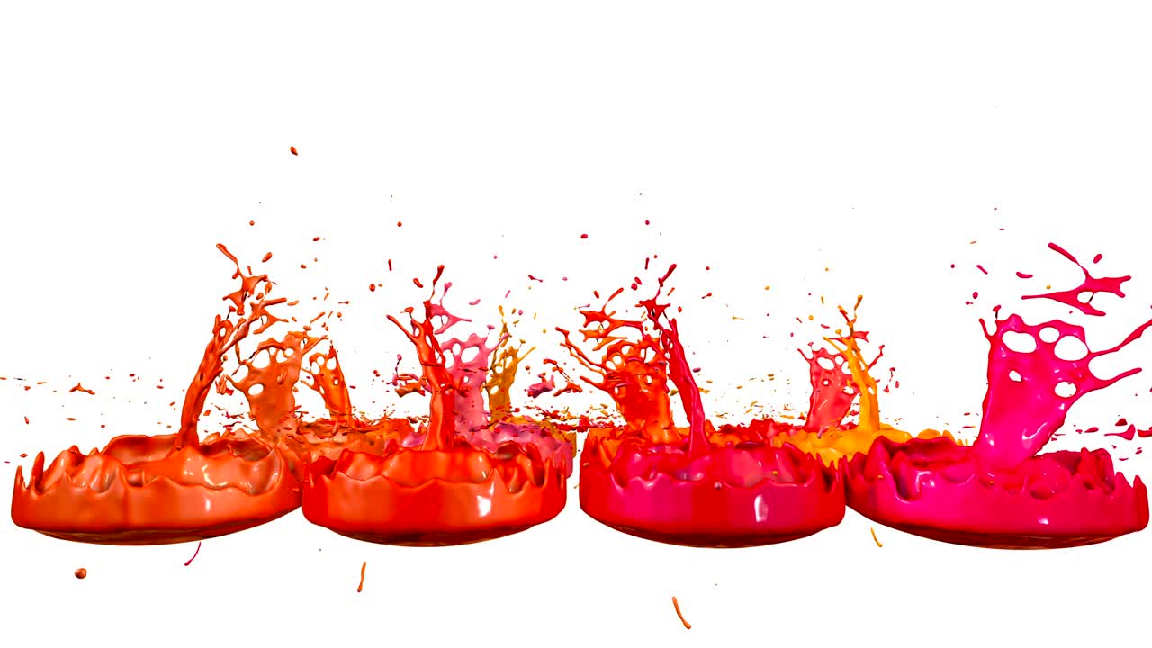 las pinturas bailan con la desaceleración del tiempo en fondo blanco. simulación de salpicaduras 3d de tinta en un altavoz musical que reproduce música. salpicadures como un fondo brillante en ultra alta calidad 4k. tonos de rojo 3
