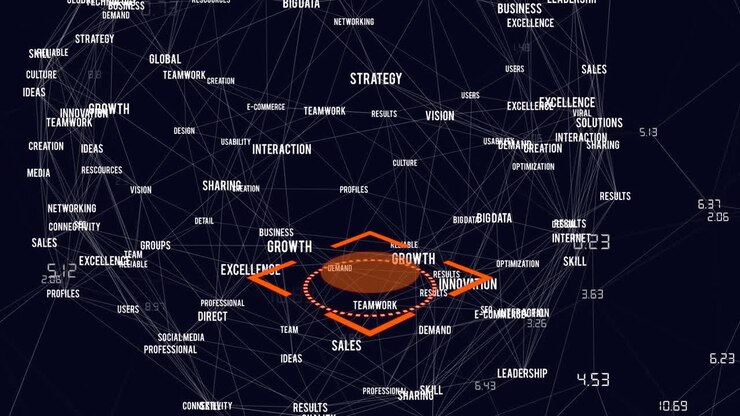Animation of network of connections over blue background