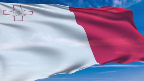 flag of malta with fabric structure against a cloudy sky (loopable)