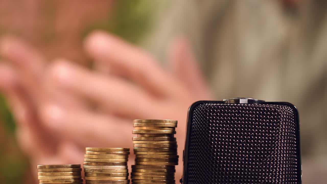 podcaster masculino grabando podcast relacionado con la inversión y la economía