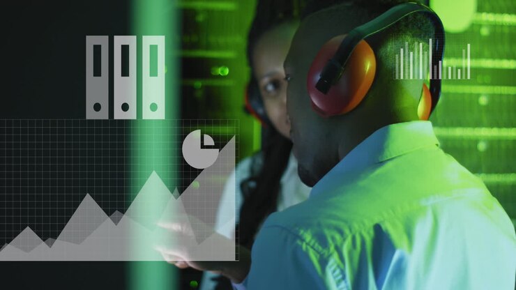 Animation of data processing over diverse it engineers and computer servers