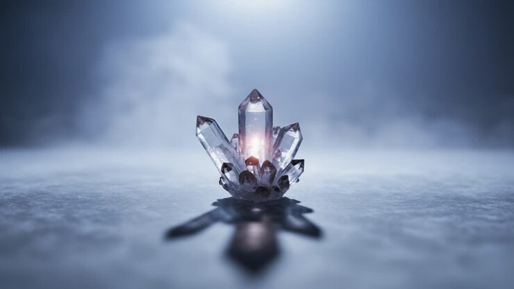 A Stunning Close-Up of Sparkling Crystals Radiating Light Amidst Mystical Fog, Showcasing the Beauty and Intricacy of Nature's Gemstones in a Serene Atmosphere