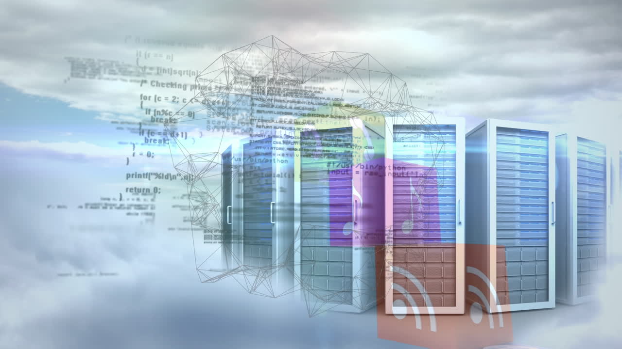 Animation of data processing and shapes over servers