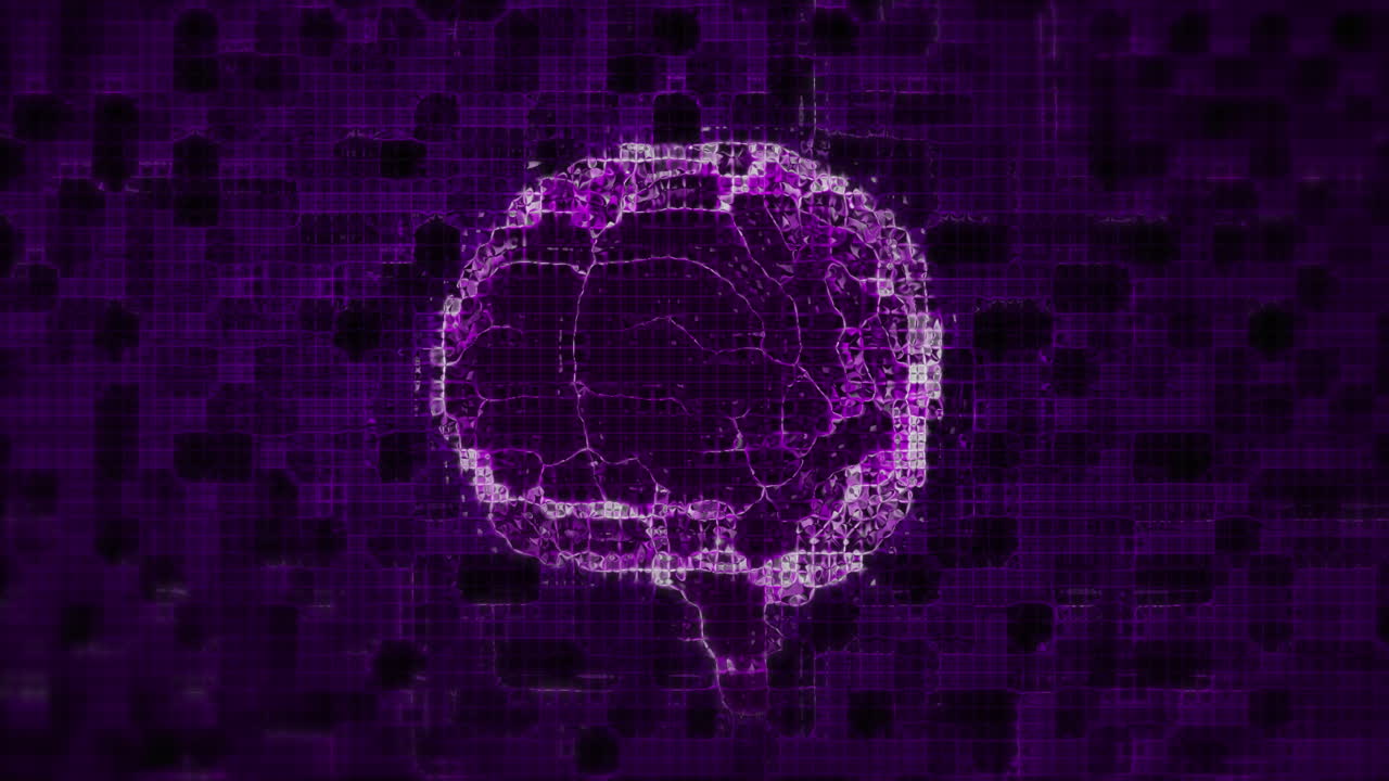 Digital 3D purple brain animation loops for neuroscience on a glowing background.