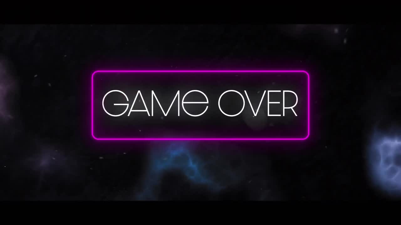 juego sobre banner rectángulo de neón púrpura contra el efecto de rayo en fondo negro