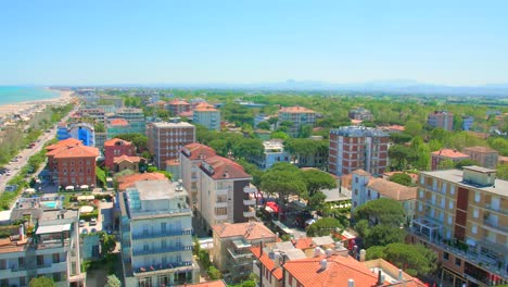 Cesenatico-Town-In-Italy-At-Daytime,-view-from-a-skyscraper,-high-angle