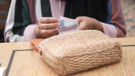 woman counting turkish lira money