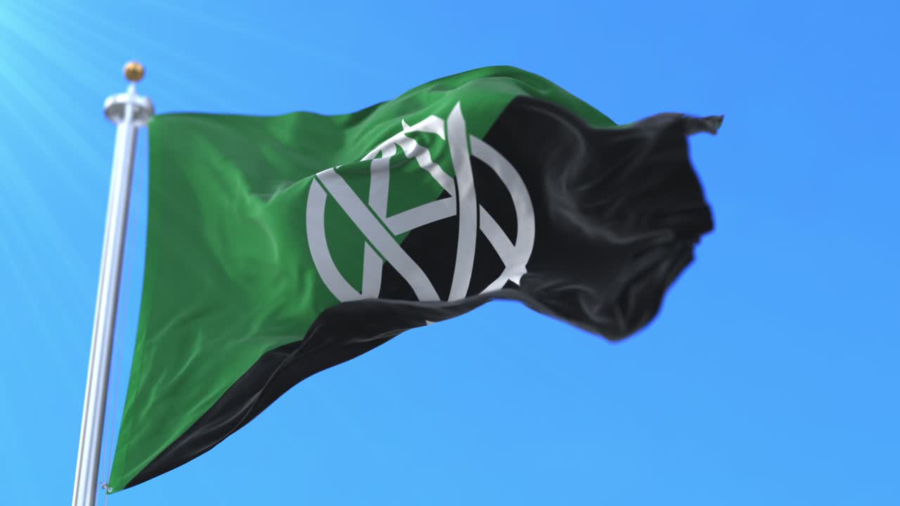la bandera del veganarquismo agitando el viento, lento. bucle