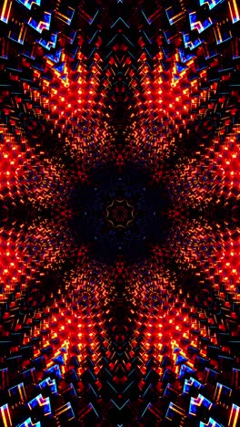 flying through a tunnel of blue and orange metal cubes. vertical looped kaleidoscope video