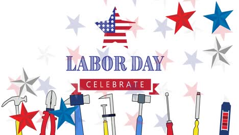 Animation-of-labor-day-celebrate-text-over-tools-and-american-flag-stars