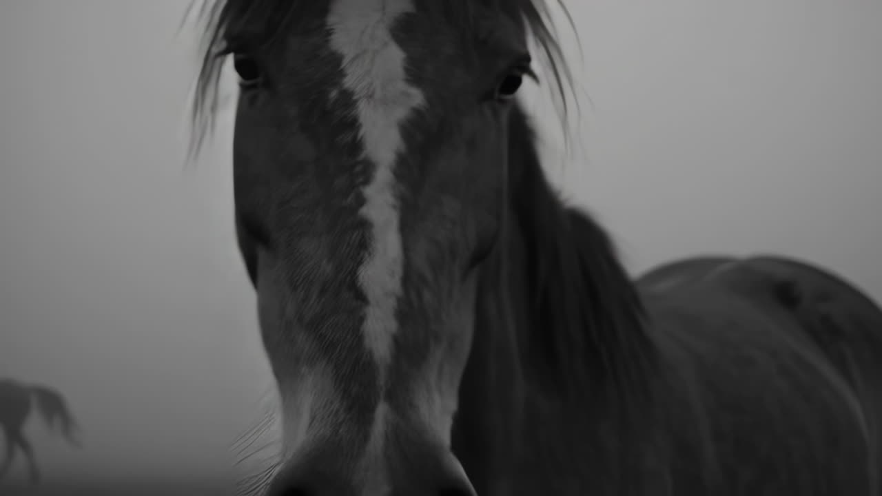 Horses in Black and White: Close-ups and Misty Scenes