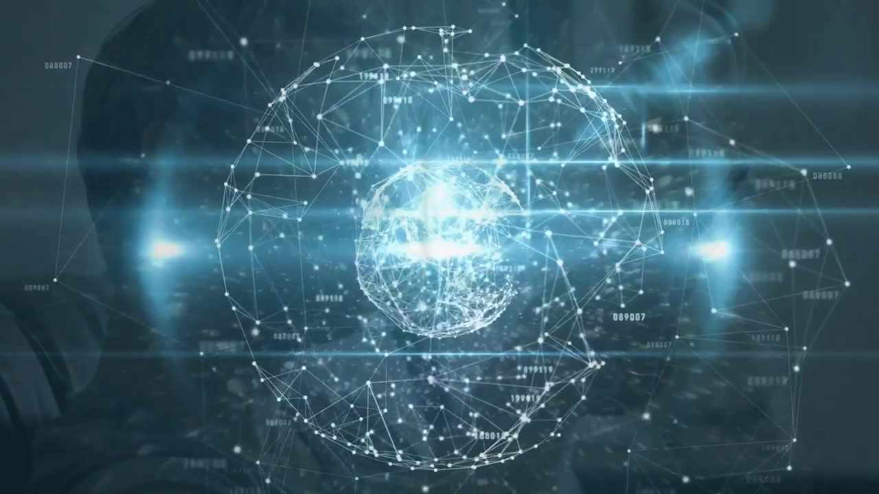 Digital Network Globe with Data Streams and Human Silhouette