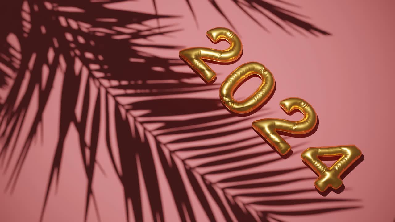 balón de oro 2024 sobre fondo rojo de palmeras siluetas