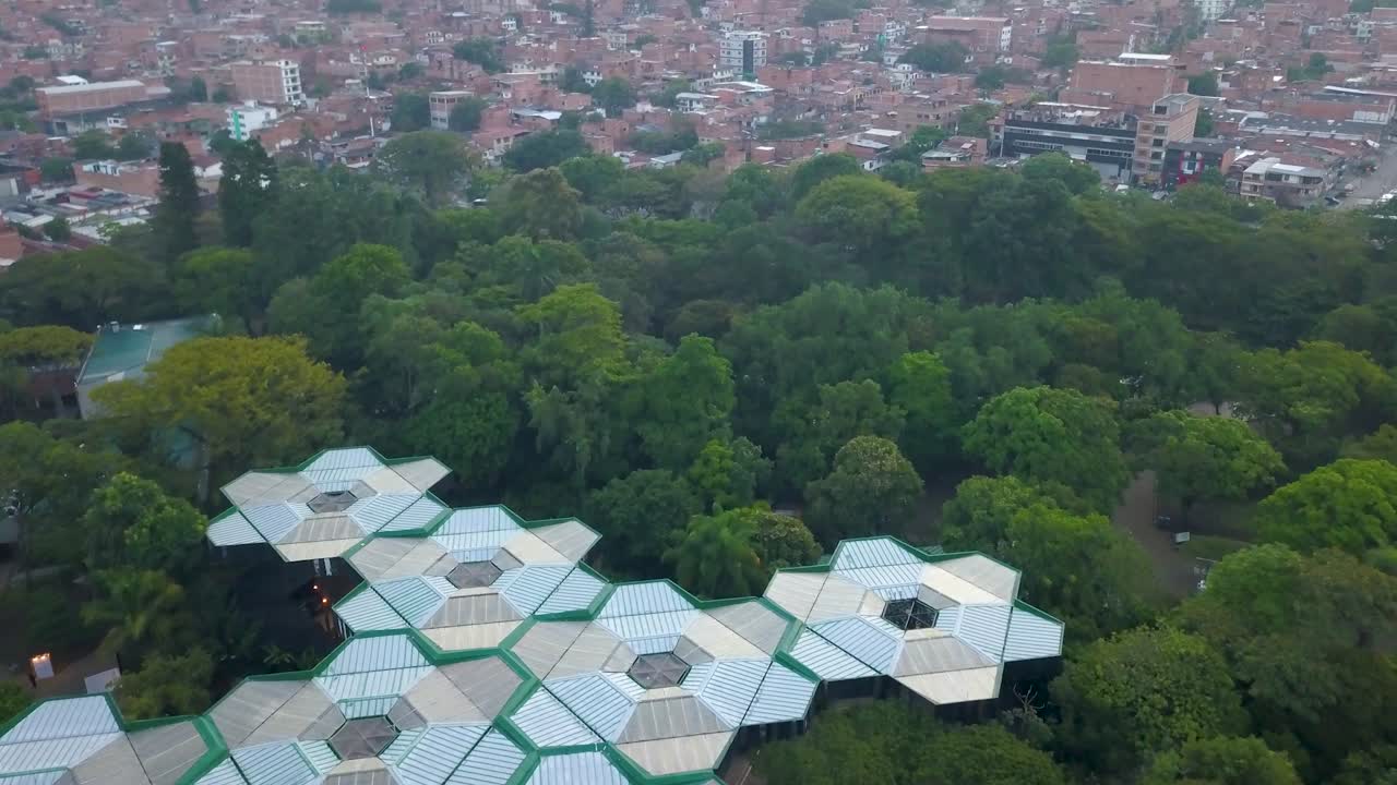 Flight over Orchideorama in Medellin, botanical garden, Colombia