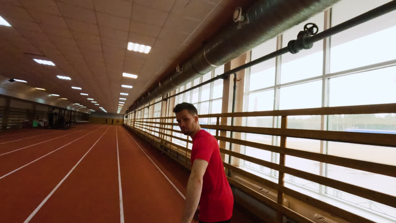 A man running on an indoor track