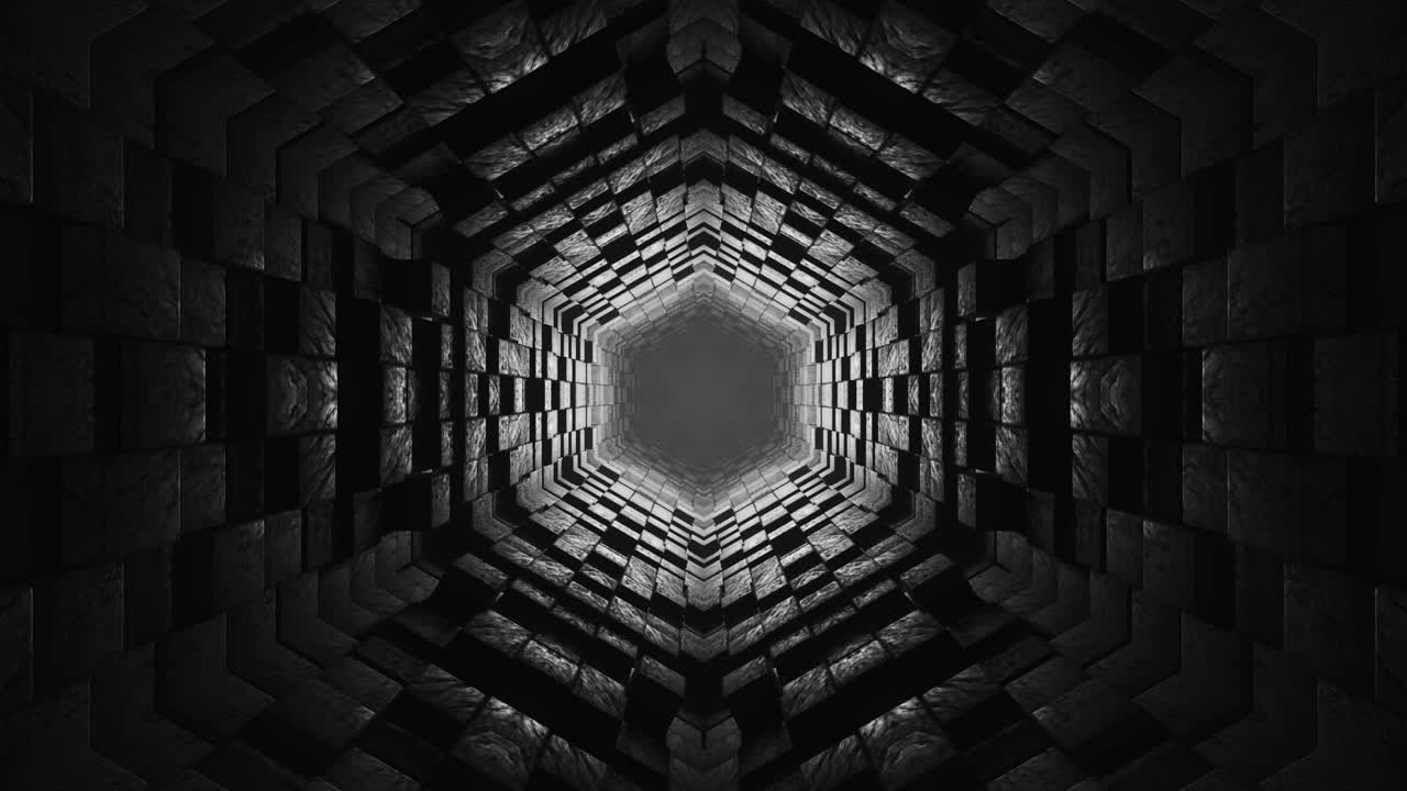 Dark Tunnel Kaleidoscope with Radiant Light. Looped Animation