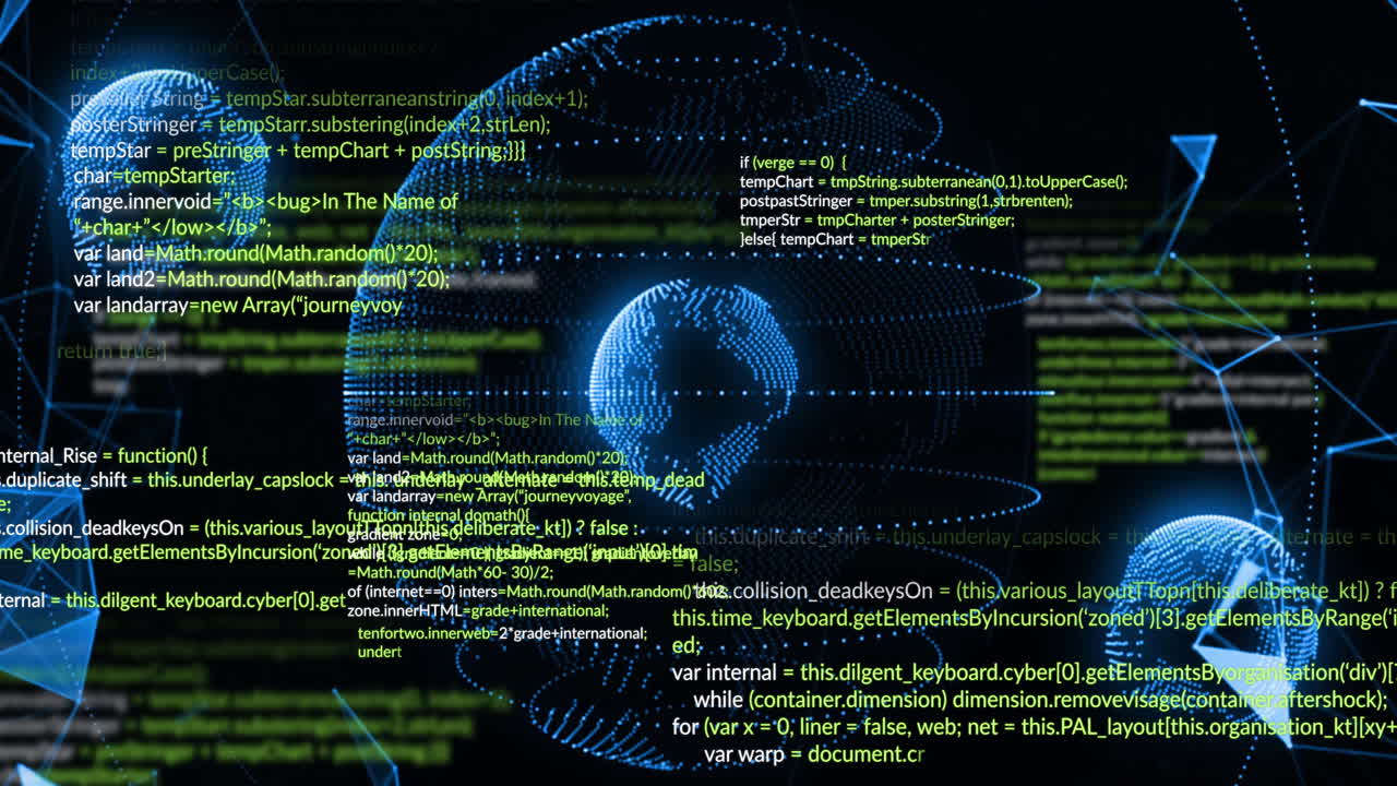 Programming code and data processing over digital globe animation