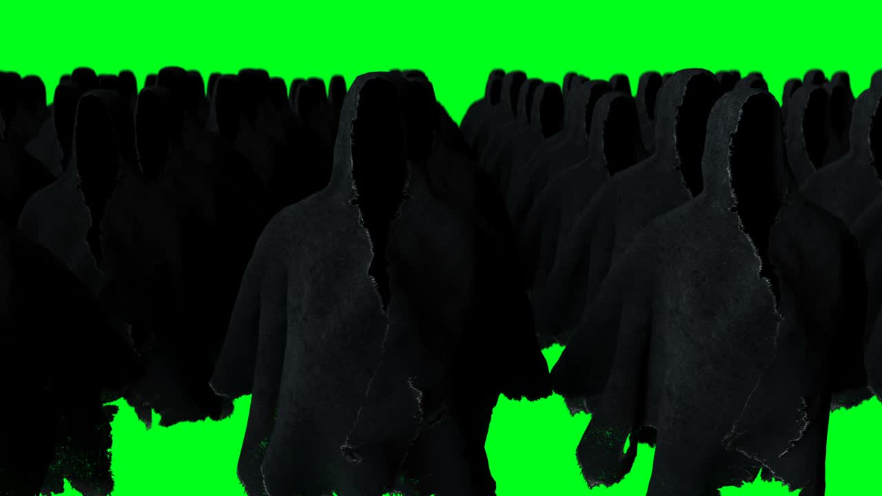 미스터리 공포 유령 애니메이션, 역동적인 후디, 고립, 현실적인 4k 녹색 화면 애니메이션