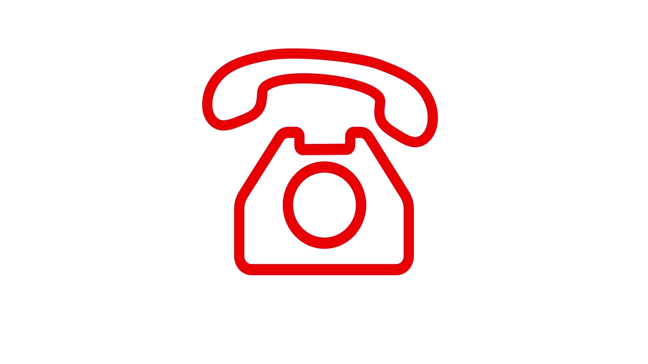 Animiertes rotes Umriss-Telefon-Symbol auf weißem Hintergrund