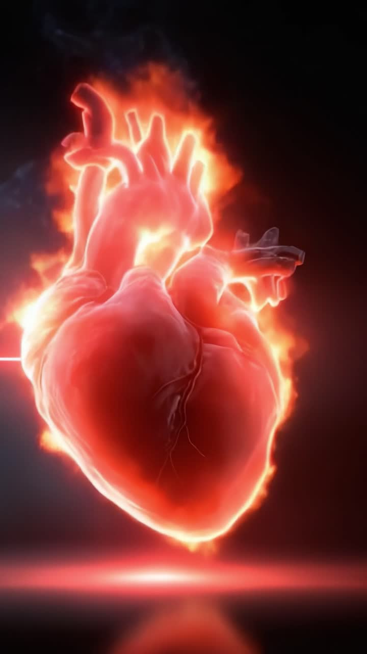 A Dramatic Transformation of a Heart Igniting with Passion: An Artistic Representation of Love, Life, and Emotion Captured in Flames Against a Dark Background